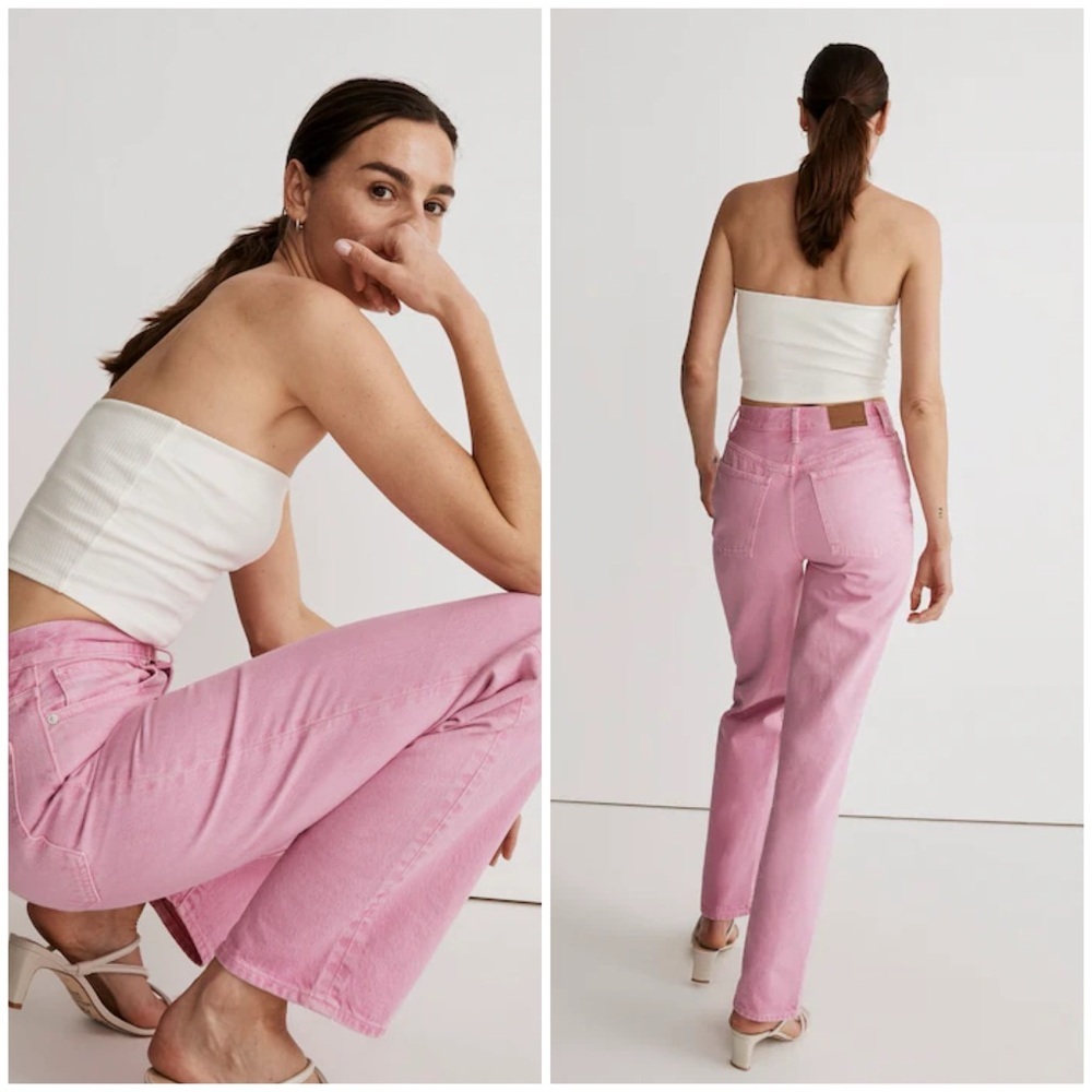 Madewell Baggy Straight Jeans: Garment Dyed Edition in Retro Pink - Picture 2 of 14